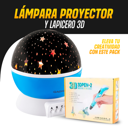 Lapicero 3D + Lámpara proyector de estrellas